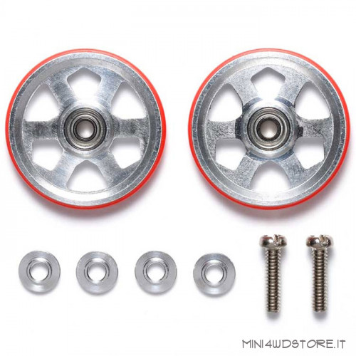 Roller in Alluminio da 19mm a 6 Razze con Anello Rosso in Plastica